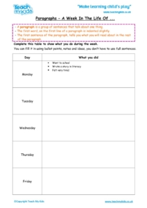 Worksheets for kids - paragraphs-a-week-in-the-life-of